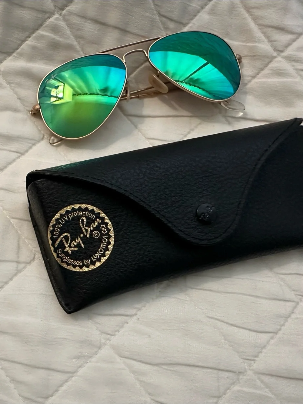 Gold Aviator Sunglasses with Green Mirrored Lenses